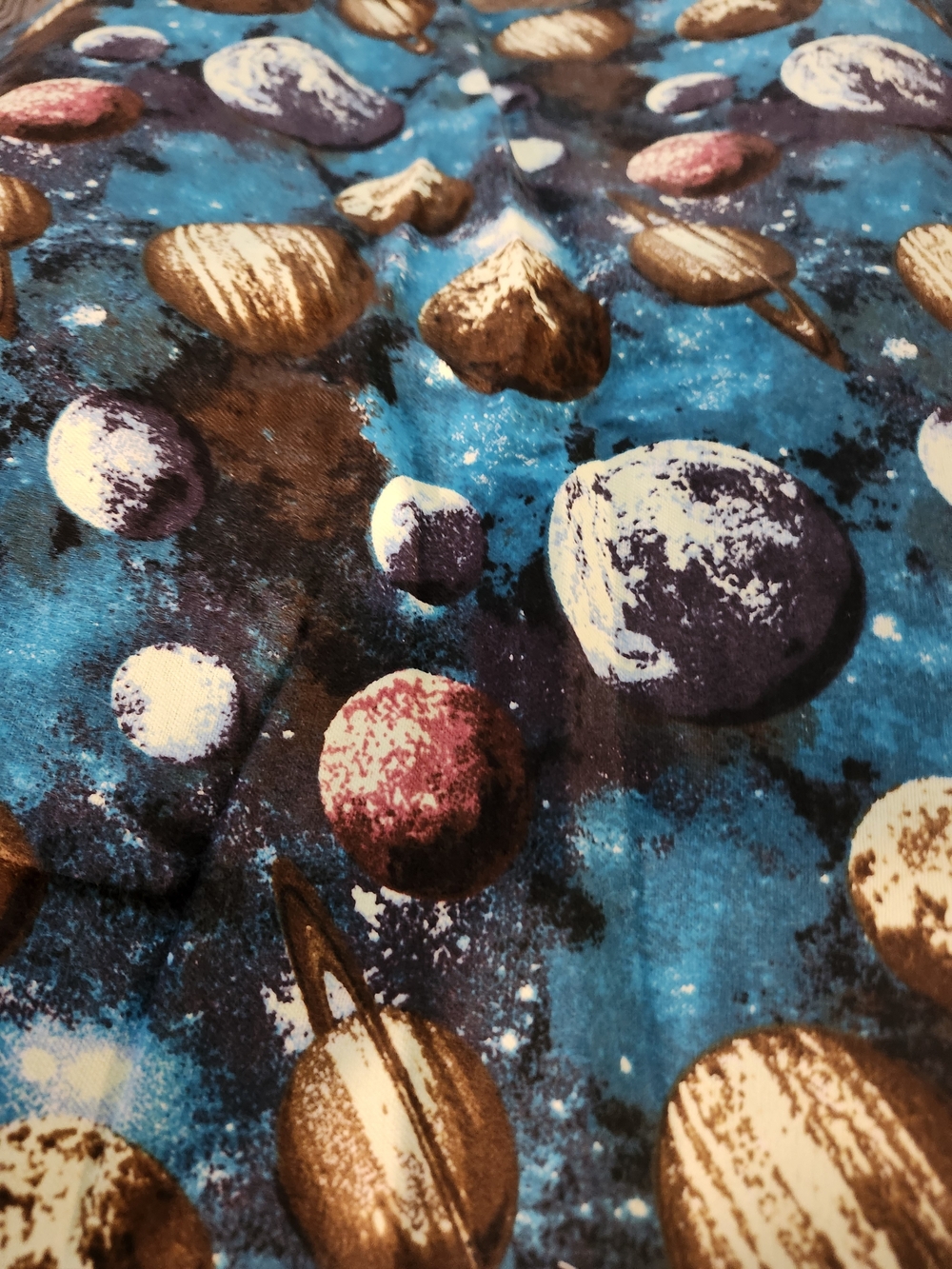 J.O.A. Blue and Brown Planet Print Top 3 Yards 45 in Wide